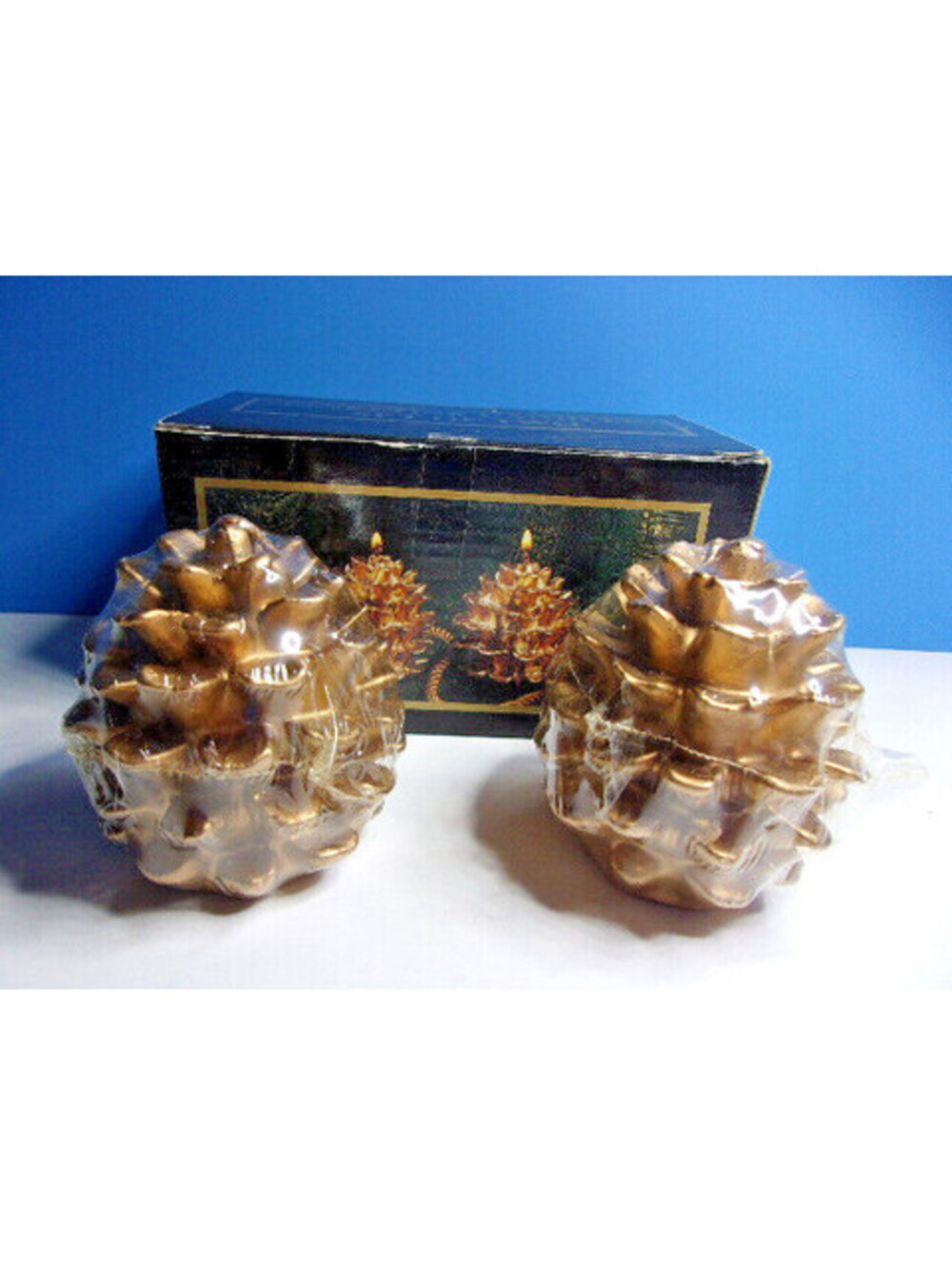 Vintage Pinecone Candles Wax Set of 2 Fall Christmas Holiday Unused IOB New